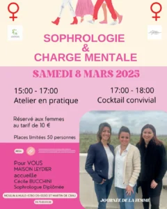 flyer beige et rose sur la journée de la femme - atelier charge mentale